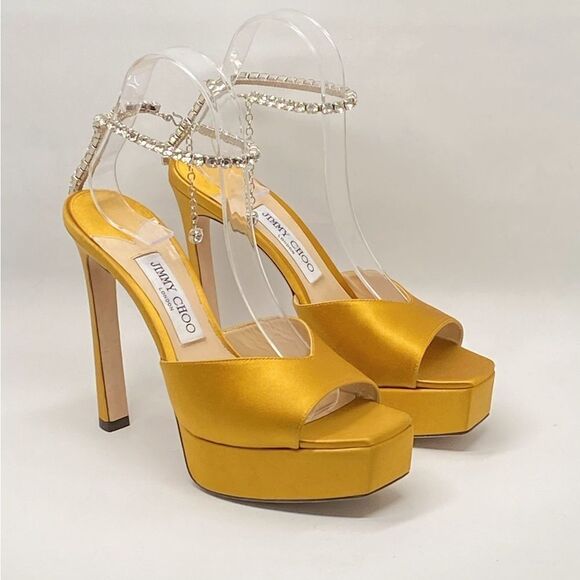 Jimmy Choo Saeda Satin Crystal Ankle-Strap Platform Sandals size 38.5 - Picture 4 of 14
